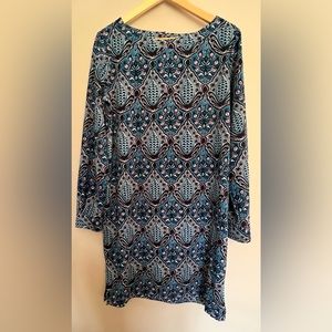 Loft blue and black printed dress. Size M